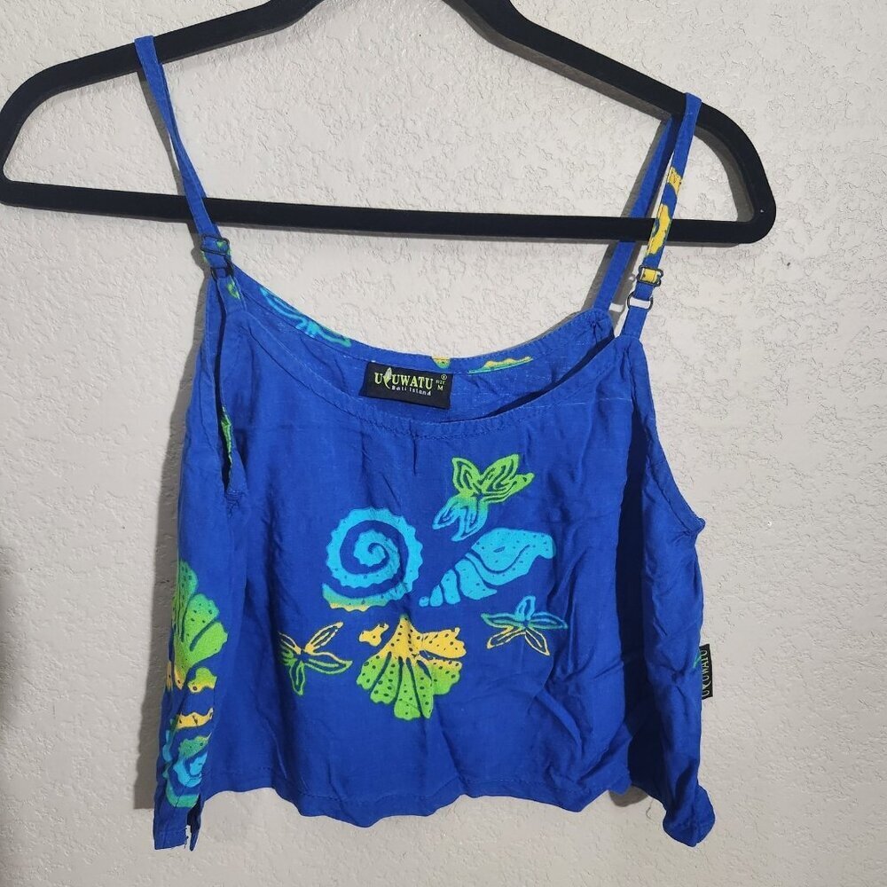 Uluwatu Bali Tank Top Womens Medium Crop Hawaii Beach Shells Boho Festival